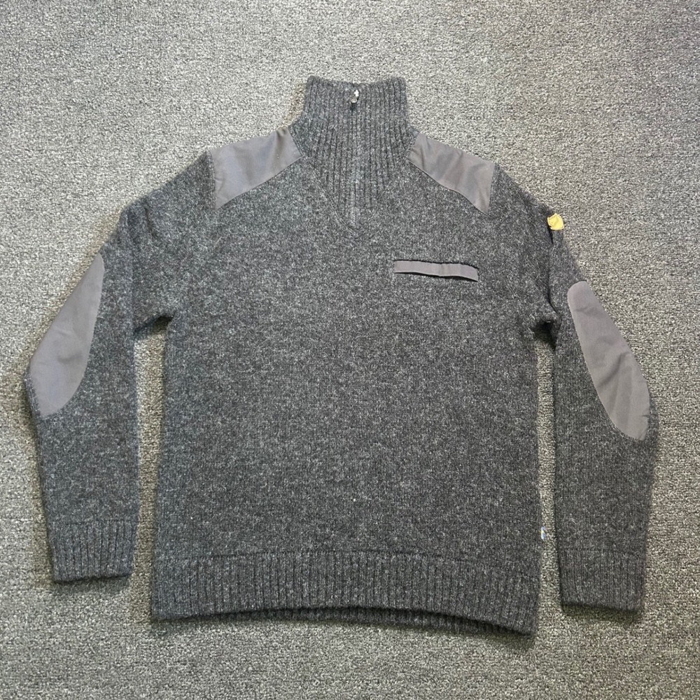Fjallraven Koster Sweater Gray Mens‎ Small Wool Blend Half Zip Hiking Outdoors